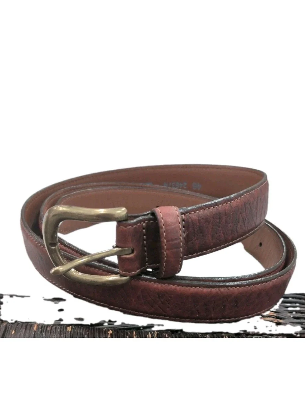 Men's LL Bean Brown Leather Belt 246374 USA Made 46 Genuine Full Grain Leather